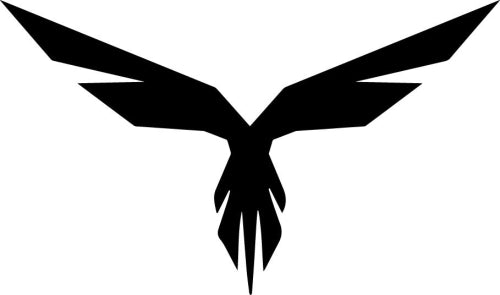 Black silhouette of a bird with outstretched wings on a white background